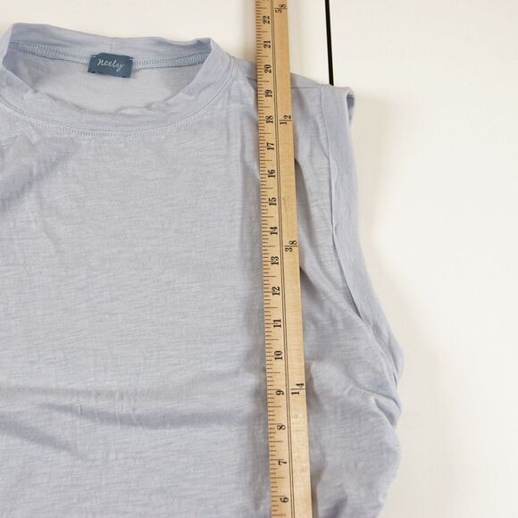 Neely Ruched Side Tie Muscle Knit Tank Top Womens Blue Cotton Modal Shirt Sz M - Picture 3 of 8